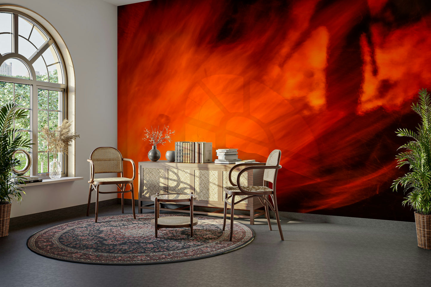 A beautiful outdoor night wall mural for a living room.

