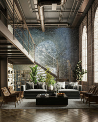 A graceful subtle energy wall mural in cool, natural tones.

