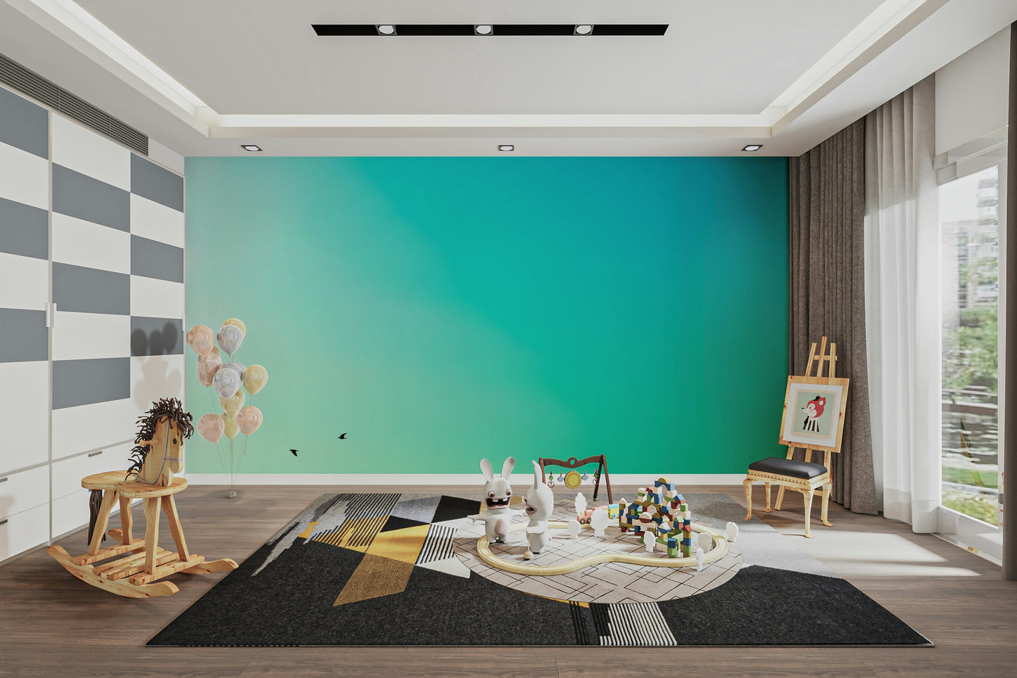 An artistic minimalist shape mural for home decor.

