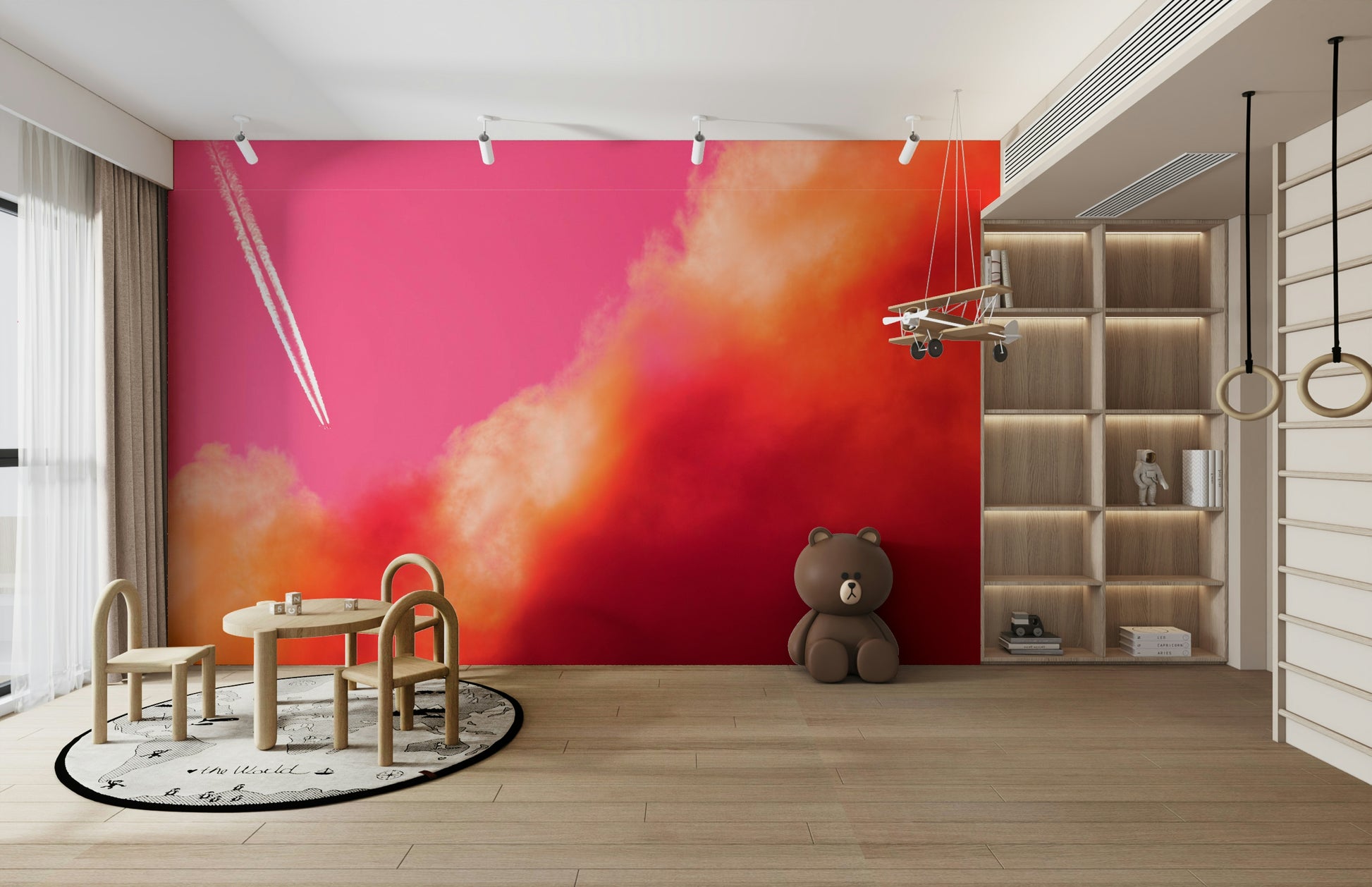 A graceful subtle pattern wall mural in cool, natural tones.

