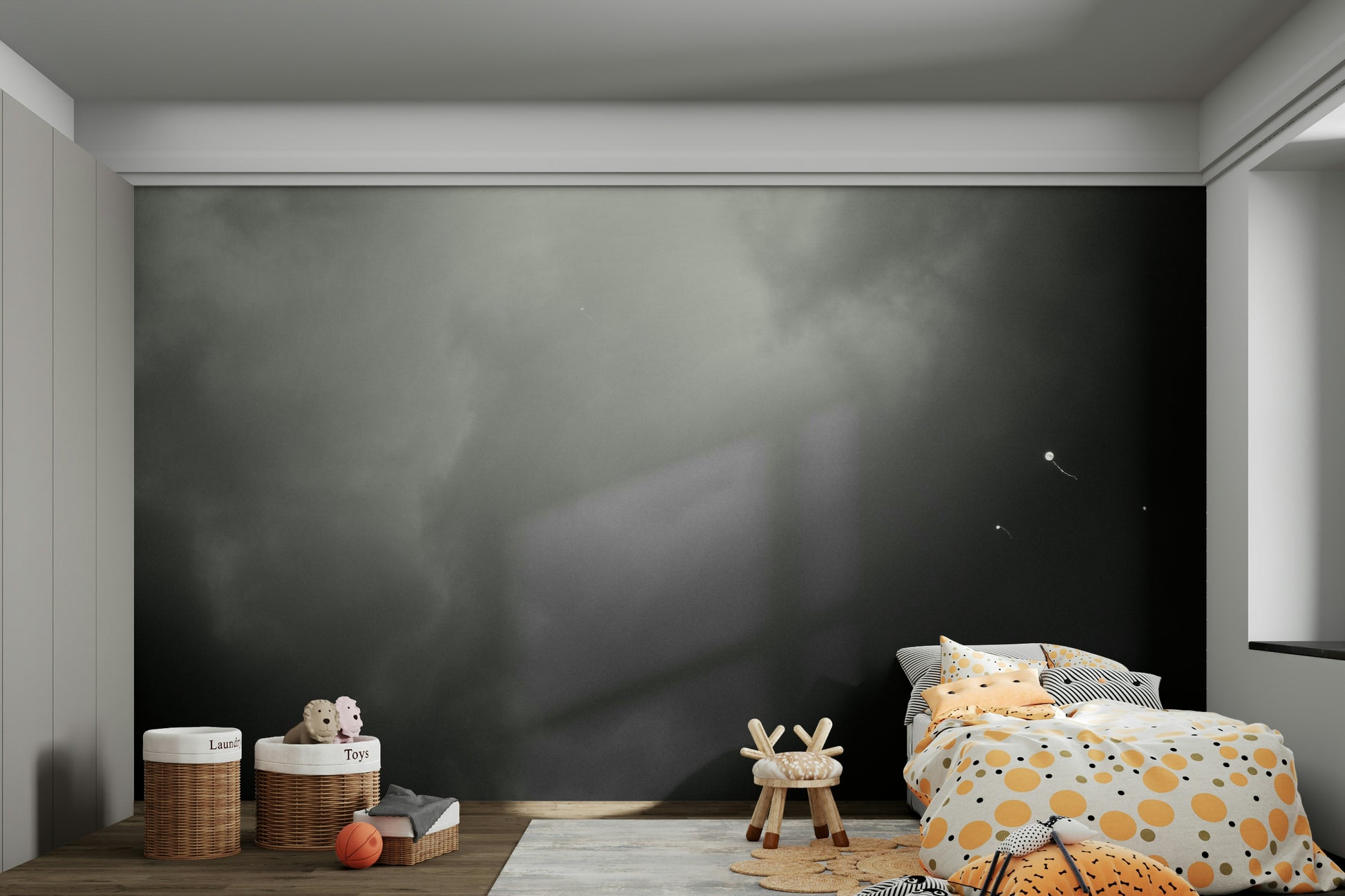 A contemplative playful balloon wallpaper mural for a feature wall.

