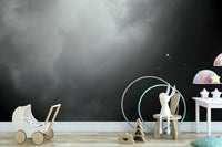 An artistic hot air balloon mural on minimalist wallpaper.

