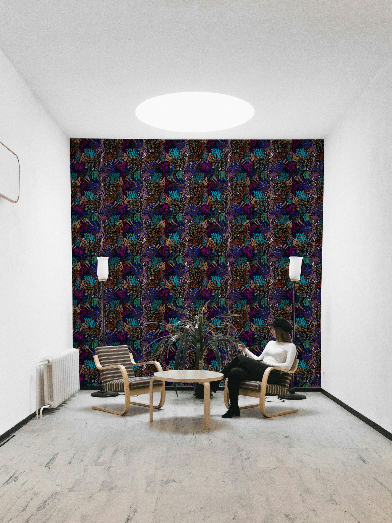 A beautiful midnight jungle wallpaper mural for a modern home.

