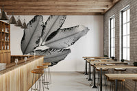 A graceful subtle foliage wall mural in cool, natural tones.

