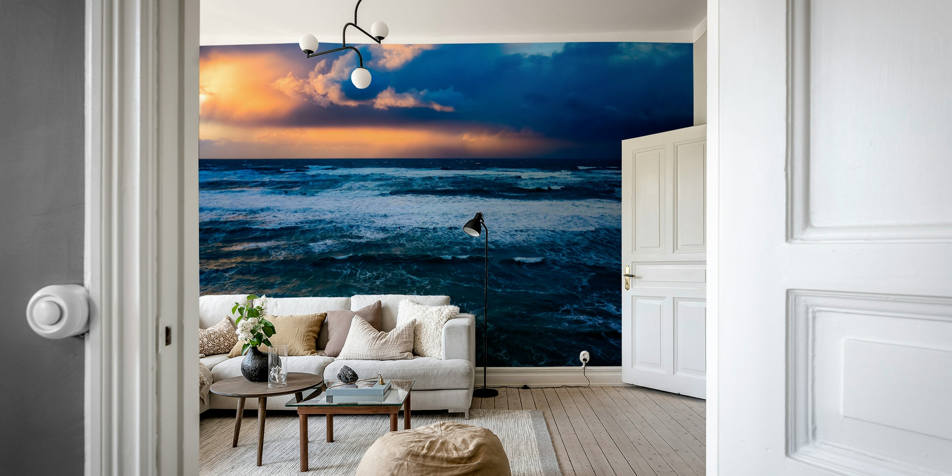 A serene Mediterranean sea wall mural for your decor.

