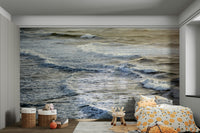 A calming water movement wallpaper mural that defines a space.

