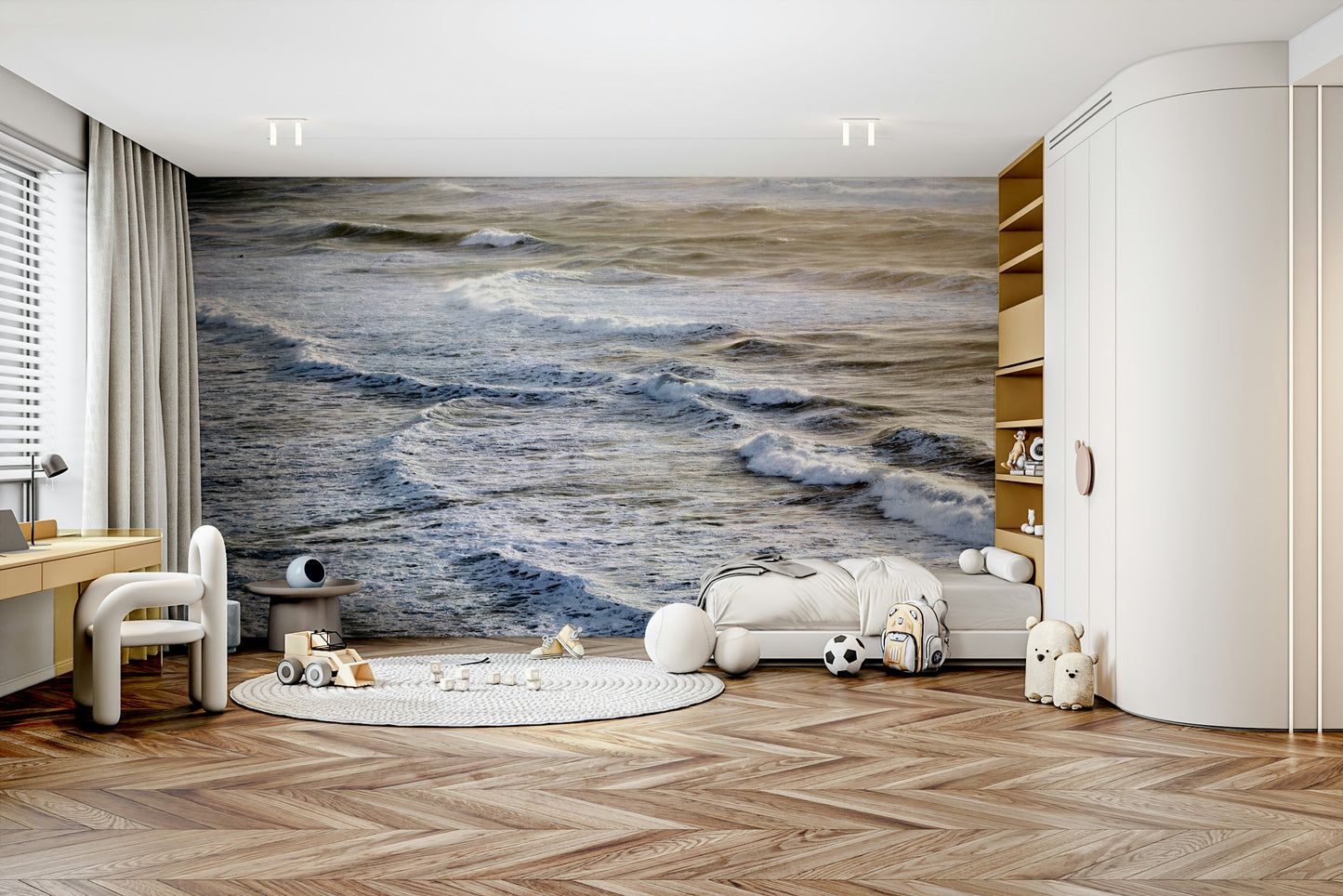 A beautiful vast ocean wallpaper mural for a modern home.

