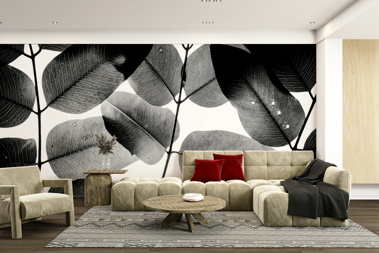 A beautiful abstract leaf wallpaper mural for a modern home.

