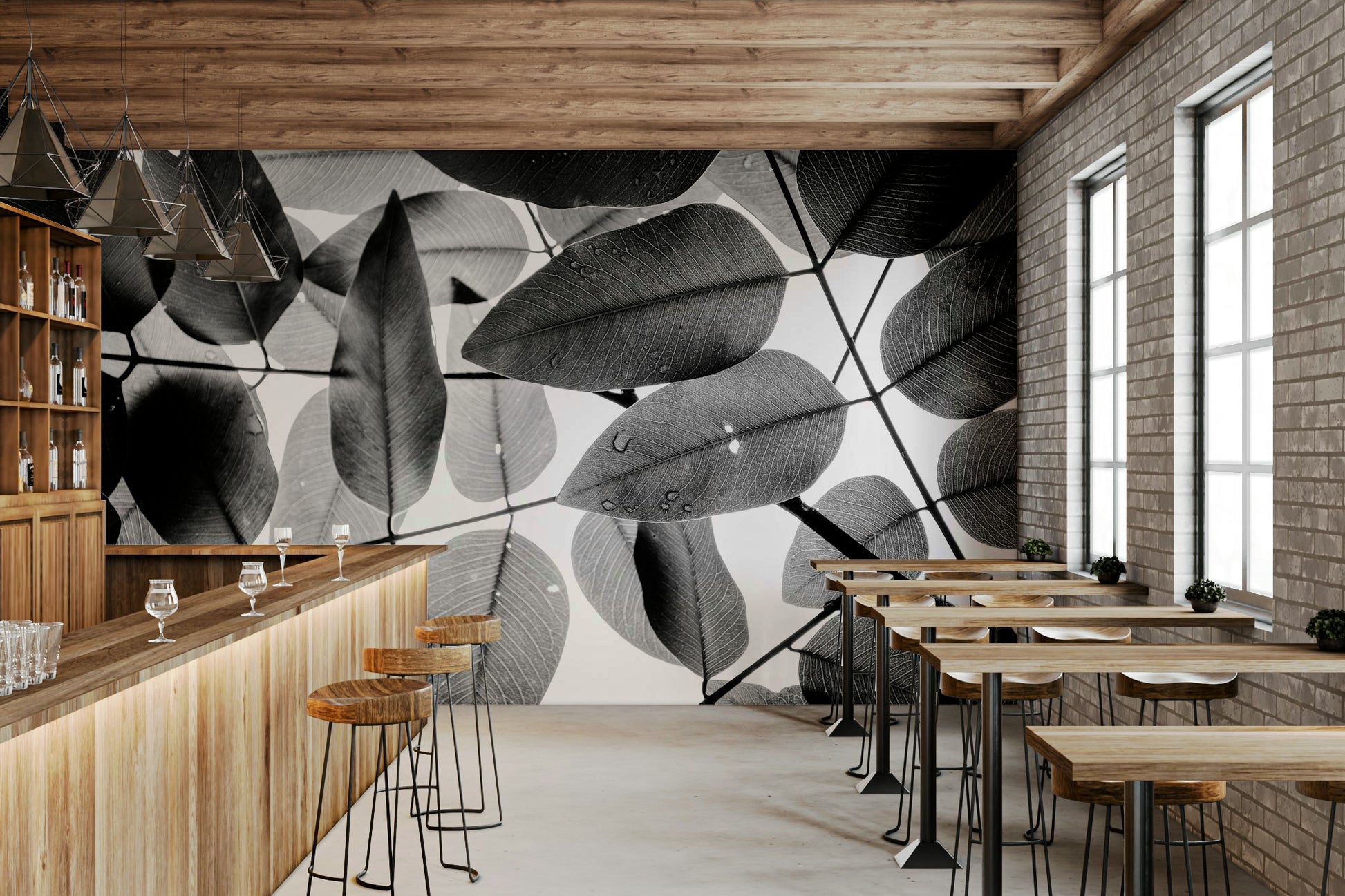 A graceful subtle pattern wall mural in cool, natural tones.

