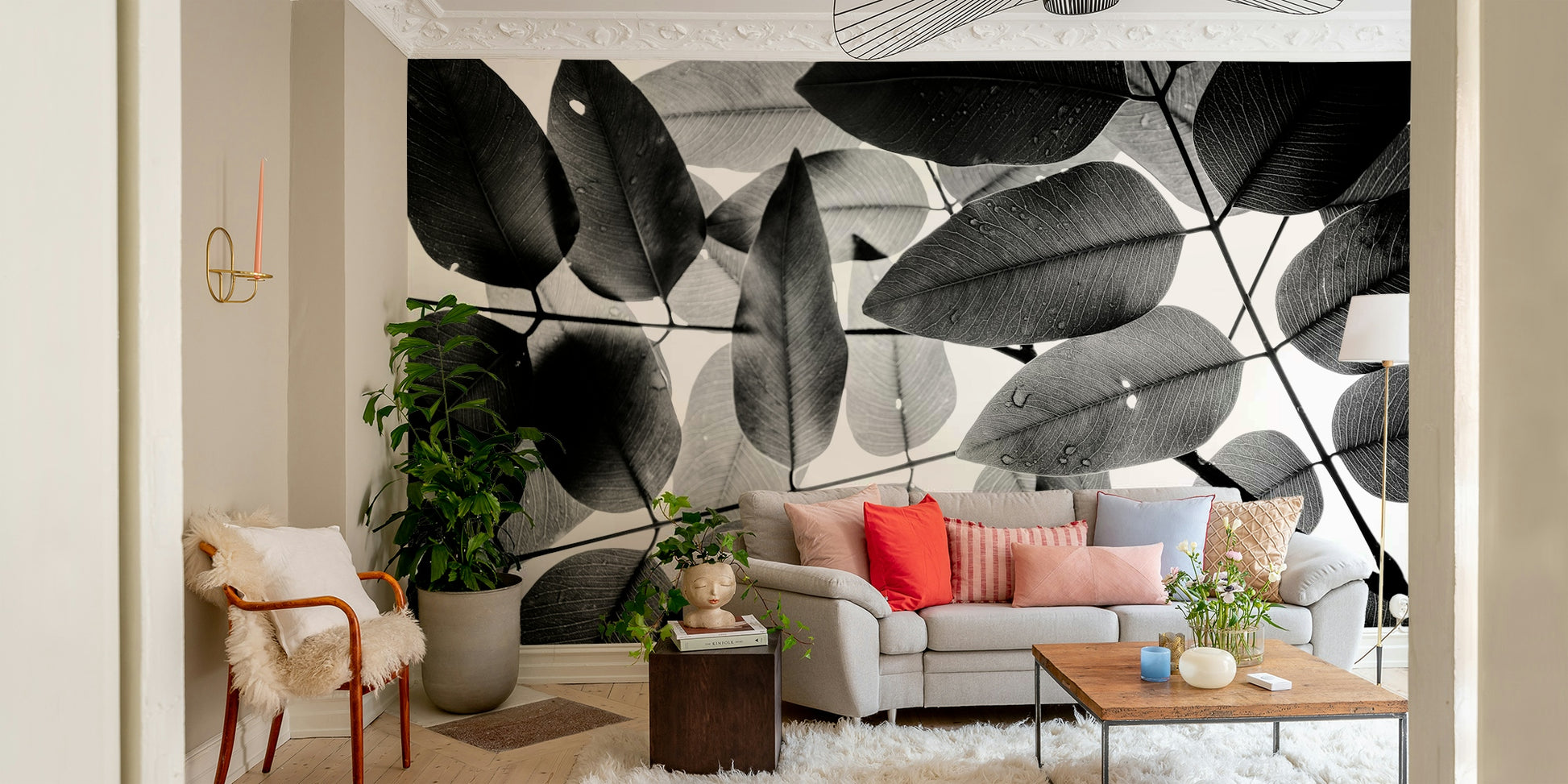 An artistic experimental mural on minimalist wallpaper.

