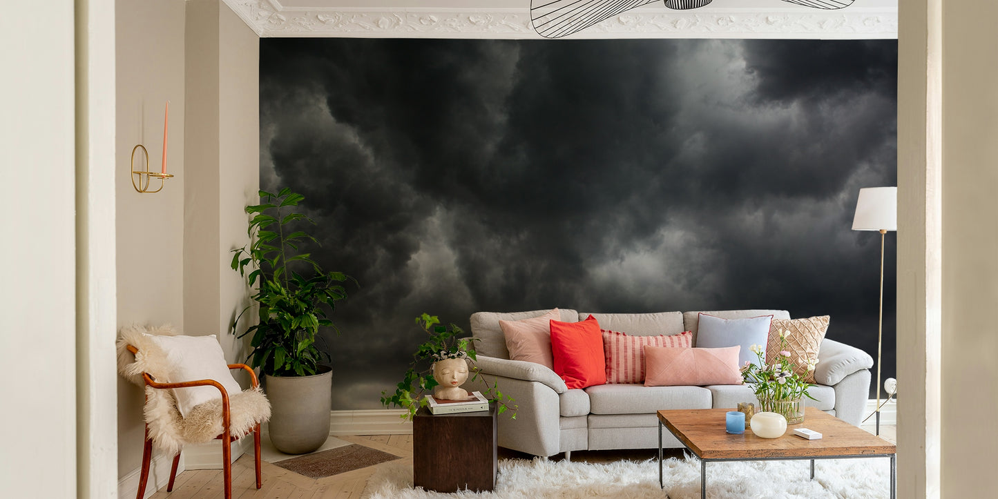 A beautiful wide-angle sky wall mural for a living room.

