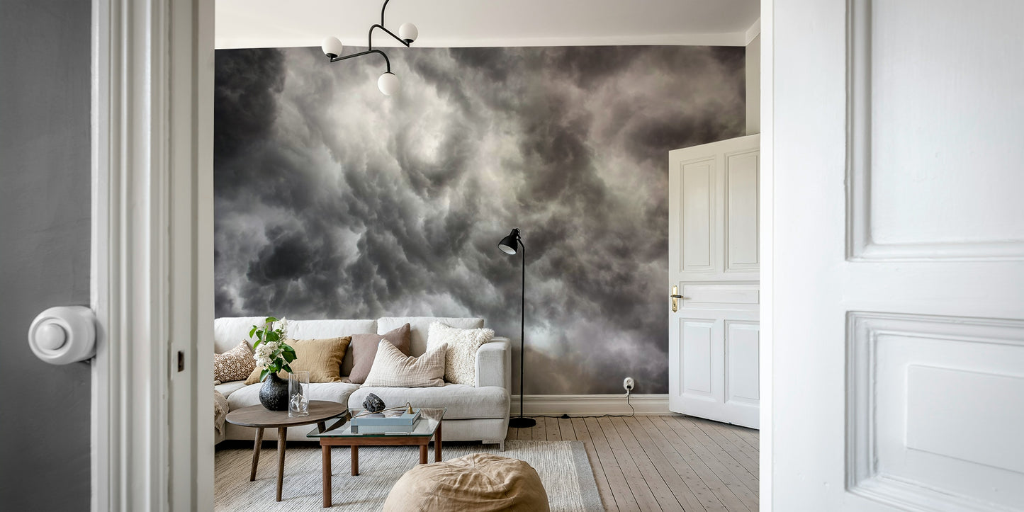 A beautiful dramatic cloud wallpaper mural for a modern room.

