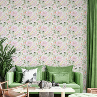 A peaceful flower design mural on decorative wallpaper.


