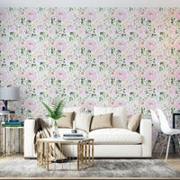 A graceful subtle bloom wall mural in soft, romantic tones.

