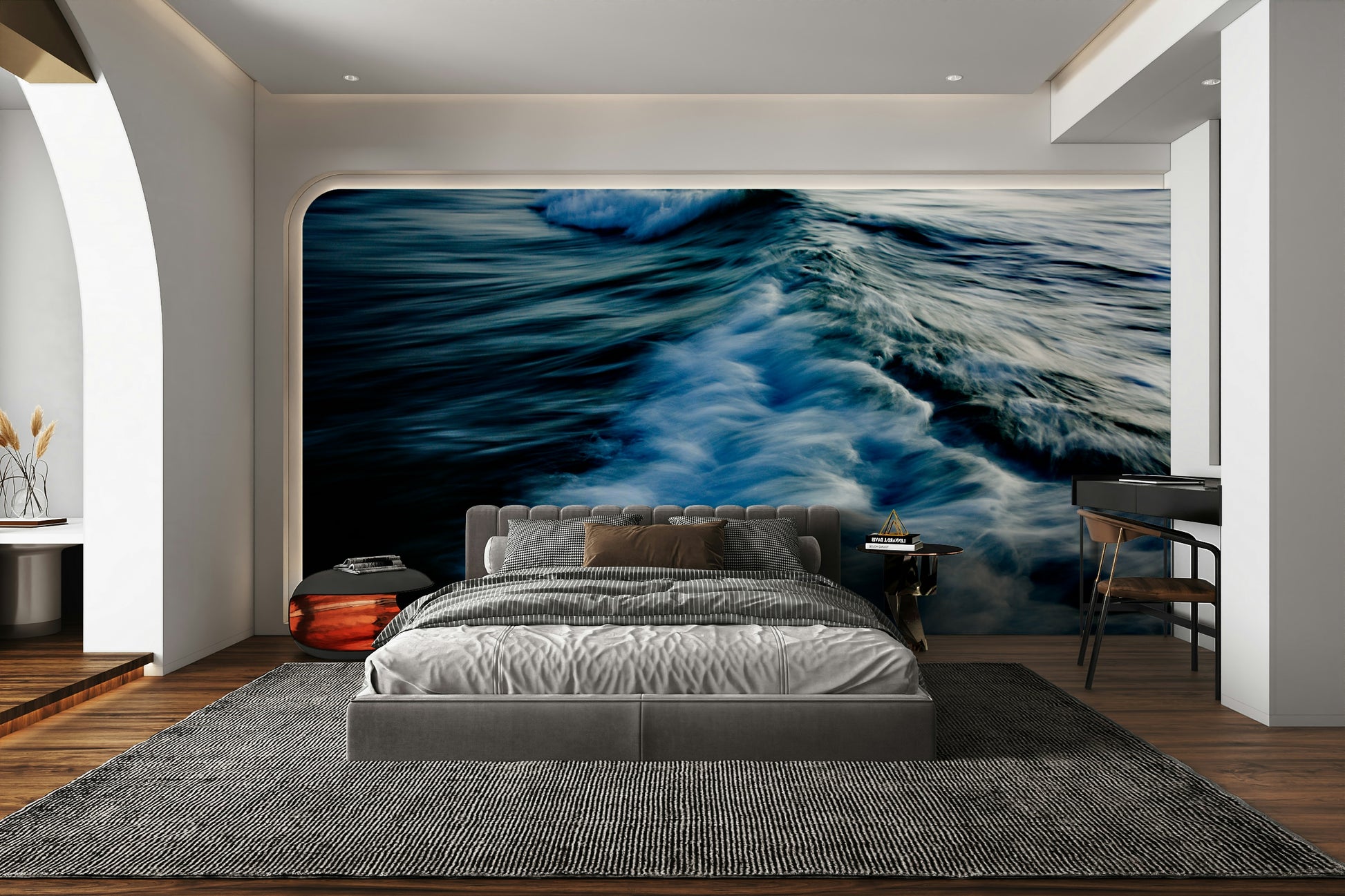A contemplative wave texture wallpaper mural for a feature wall.

