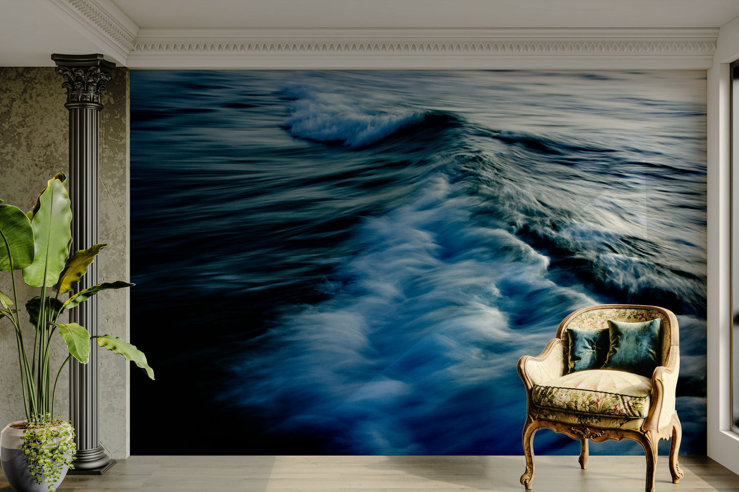 An artistic nature seascape mural for home decor.

