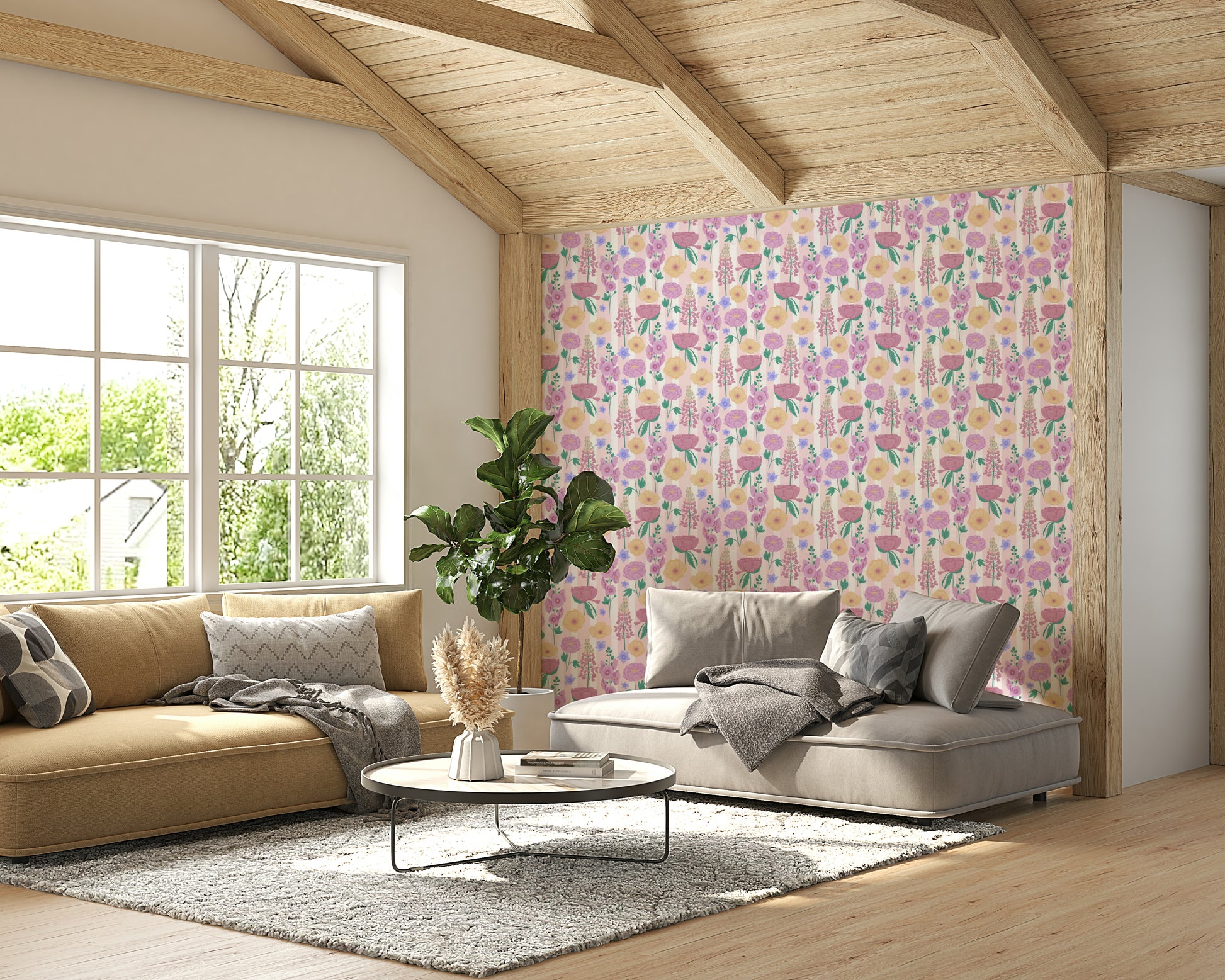 A classic garden design wallpaper for walls.

