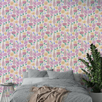 A beautiful serene floral wallpaper mural with classic English flowers.

