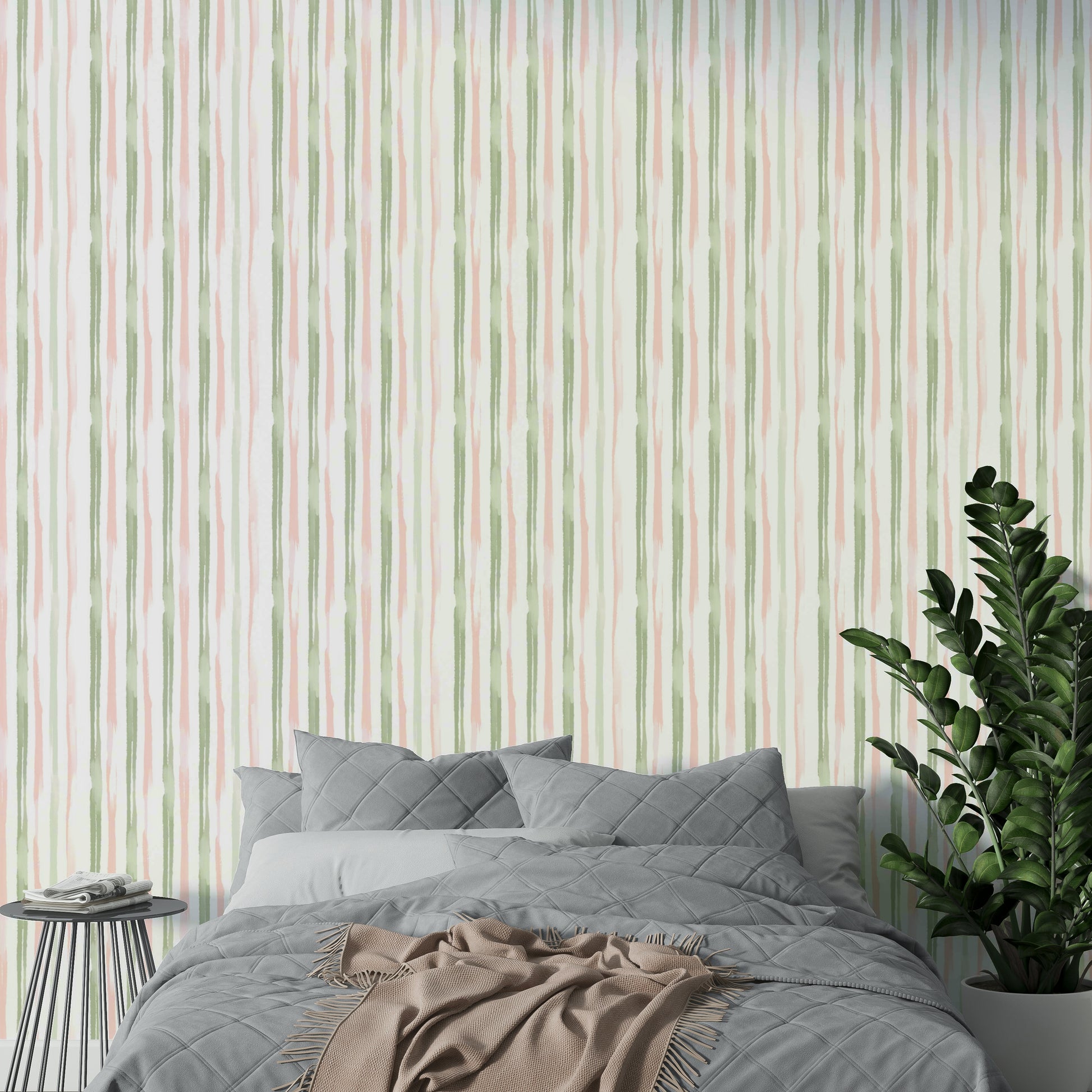 A graceful subtle wash wall mural in cool, natural tones.

