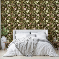 A peaceful flower design mural on decorative wallpaper.

