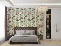 A calming floral design wallpaper mural that defines a space.

