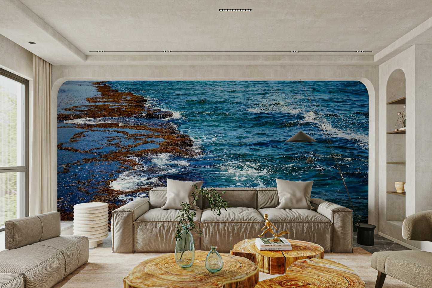 A tranquil coastal view wall mural for your decor.

