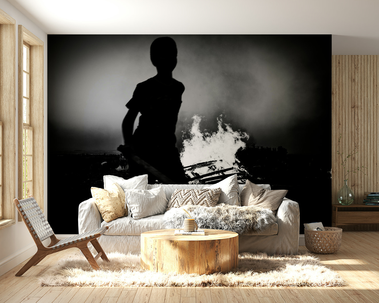 A beautiful festival bonfire wallpaper mural for a modern home.

