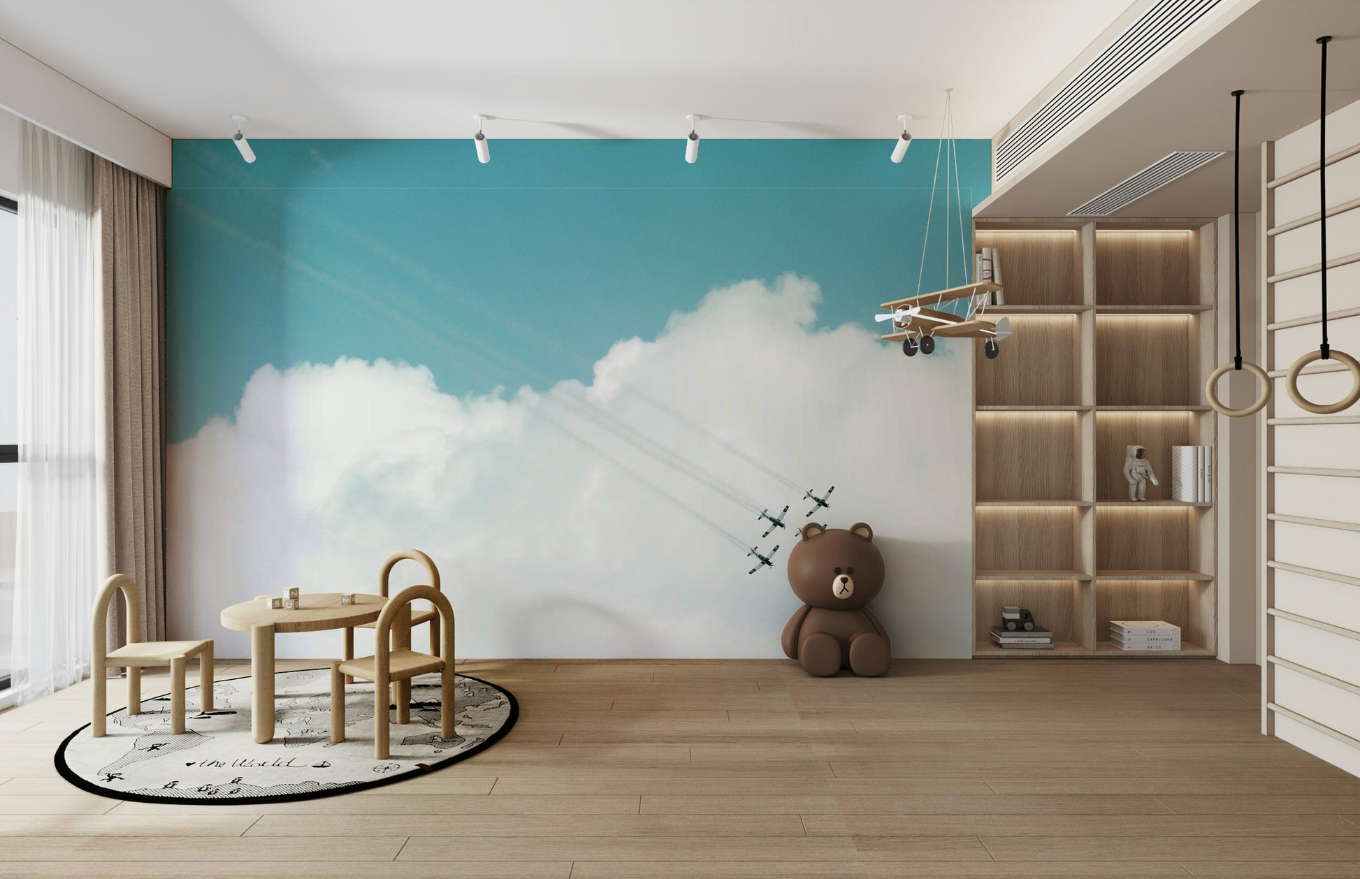 A graceful subtle pattern wall mural in cool, natural tones.

