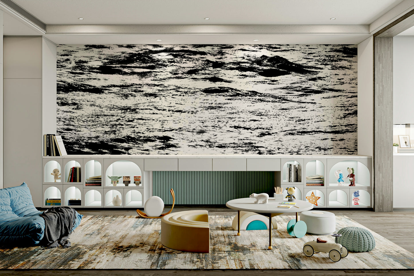 A beautiful wide-angle wall mural of the sea.

