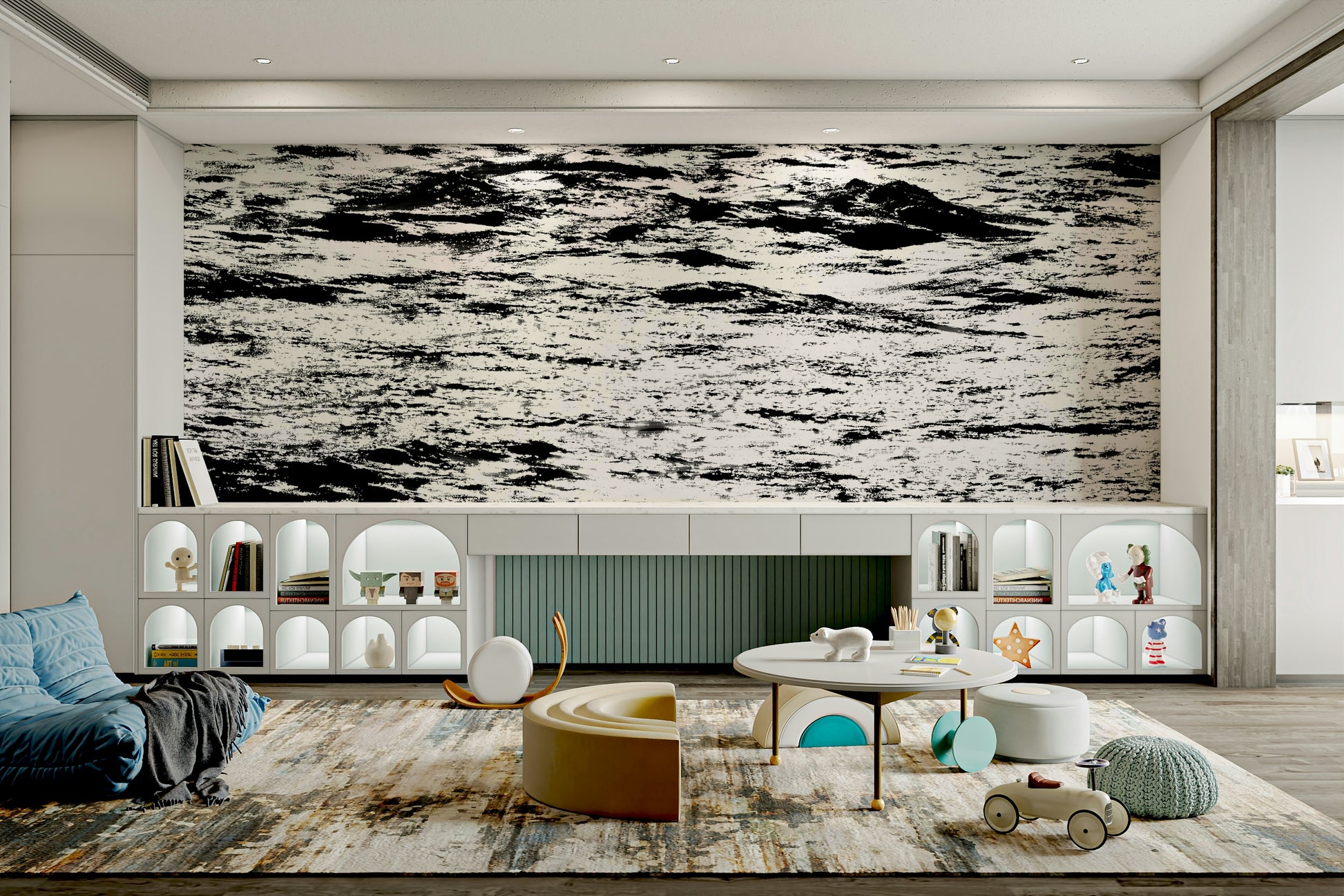 A beautiful wide-angle wall mural of the sea.

