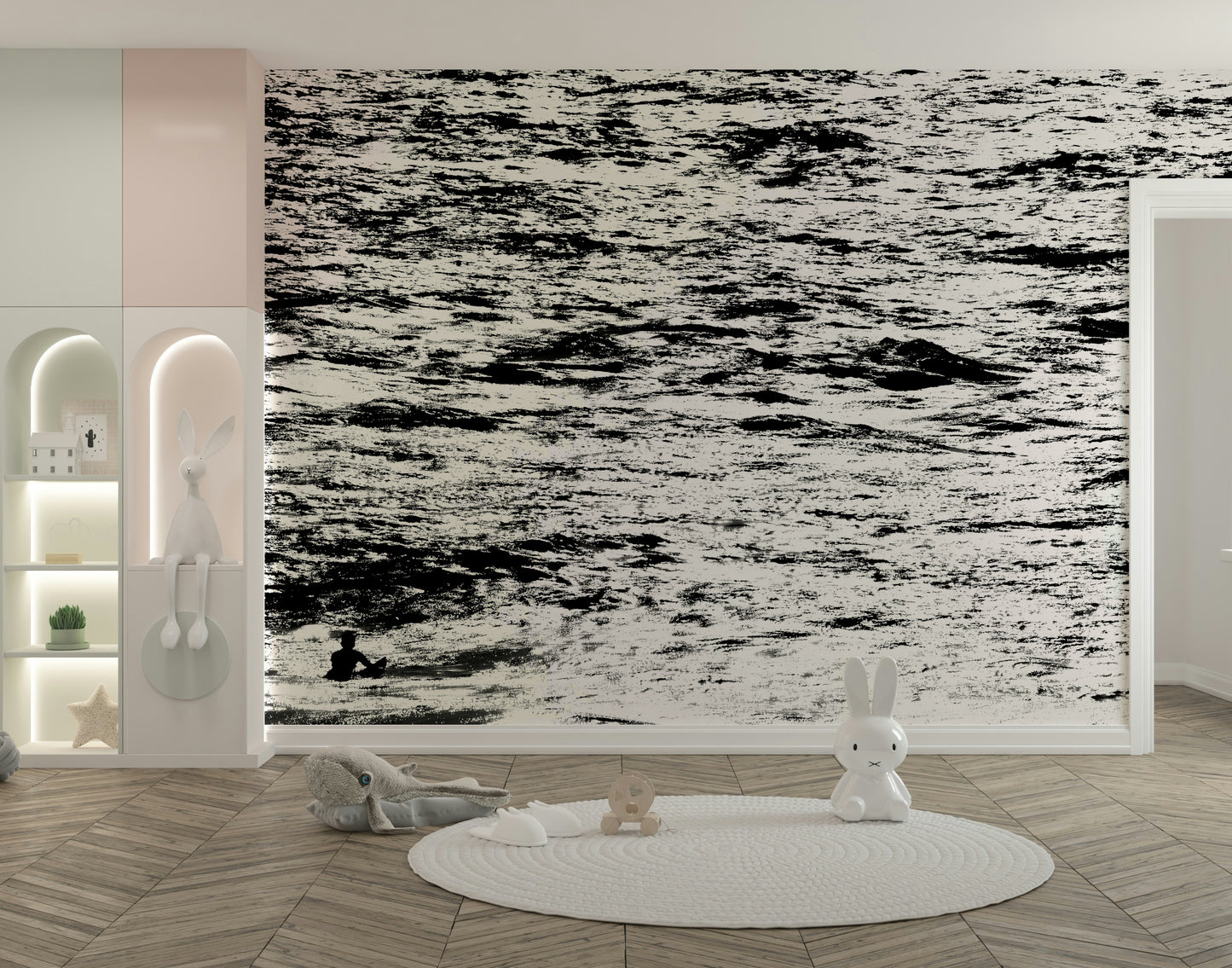A contemplative wave texture wallpaper mural for a feature wall.

