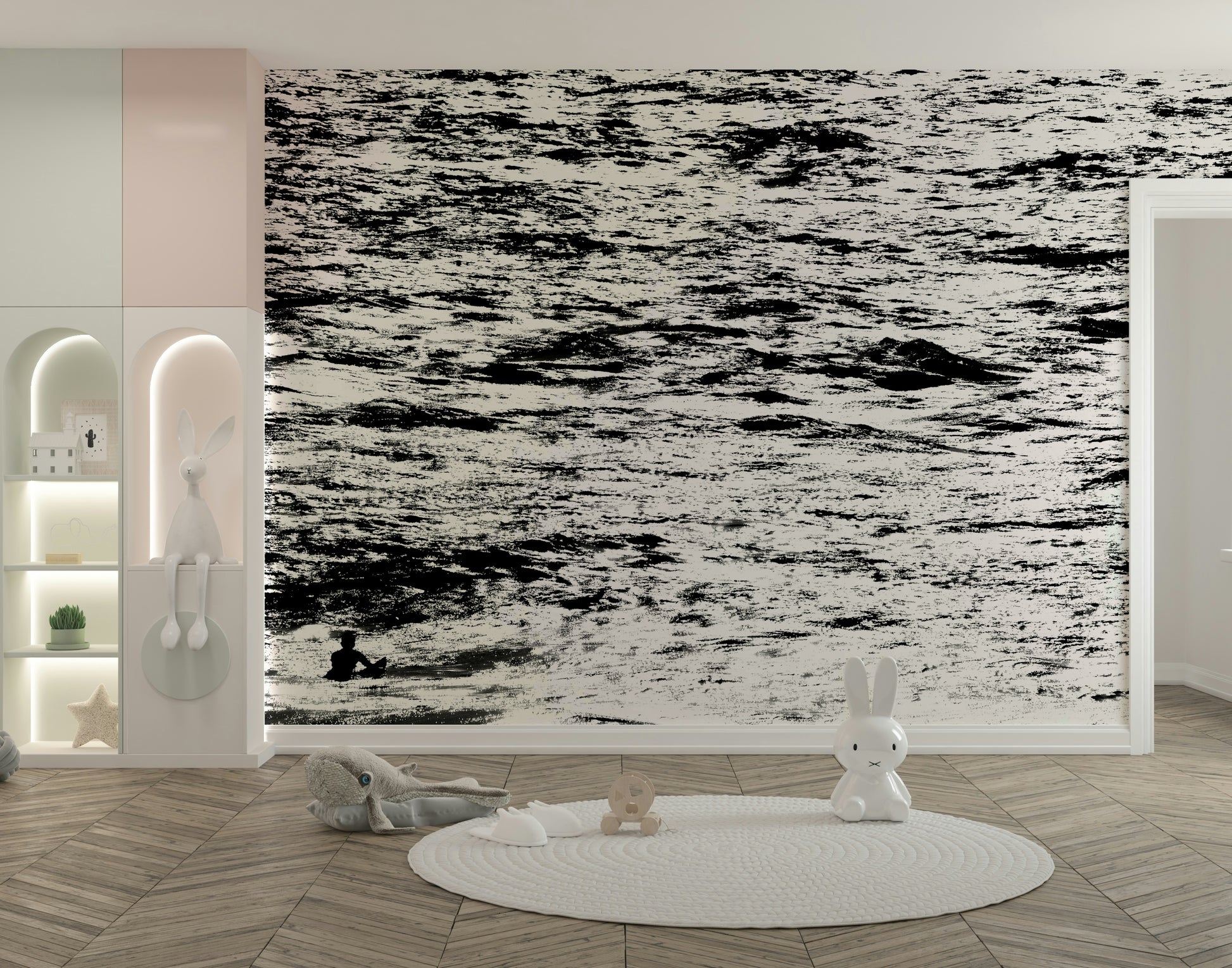 A contemplative wave texture wallpaper mural for a feature wall.

