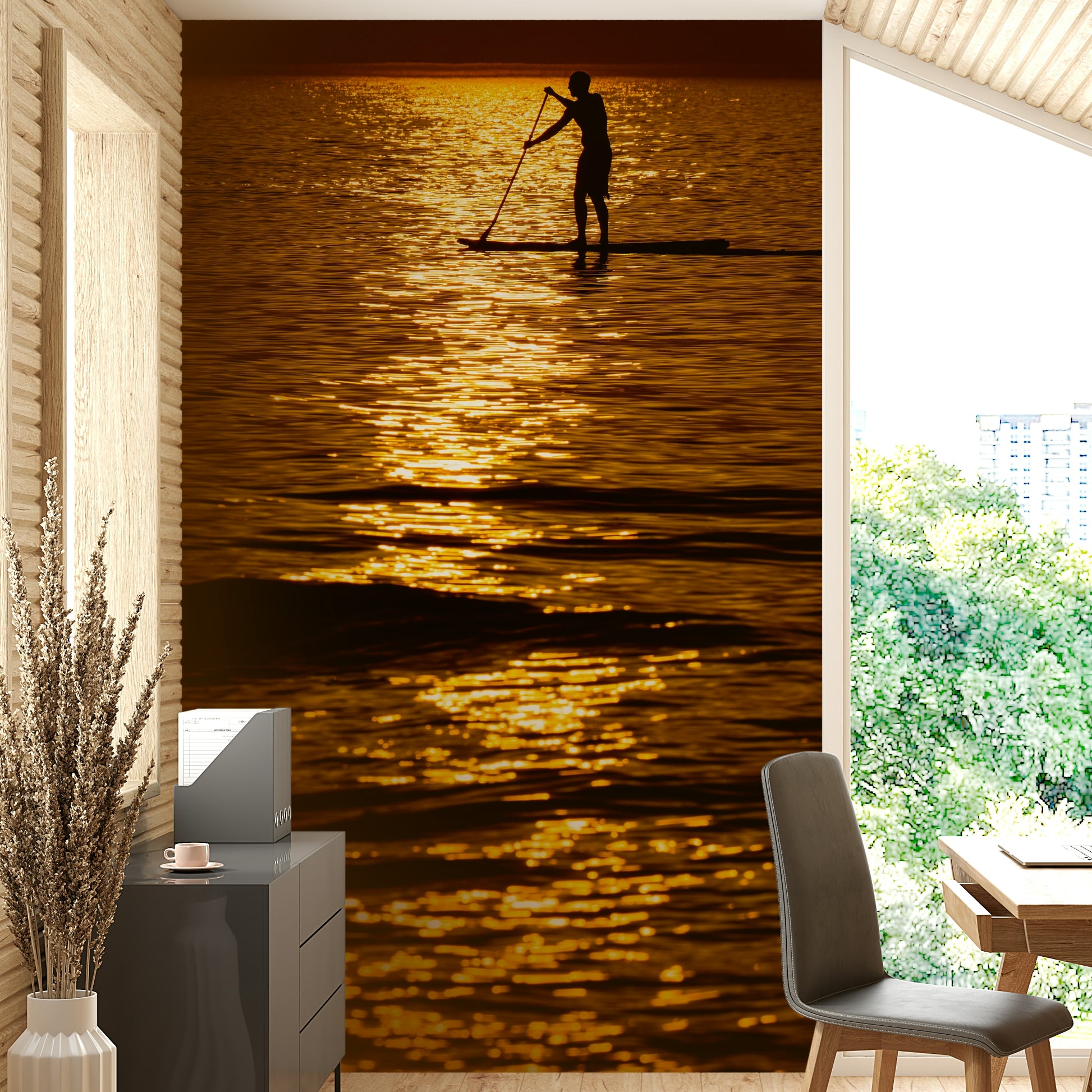 A serene coastal twilight wall mural for your decor.

