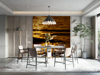 A graceful sunset landscape wall mural in warm, golden tones.

