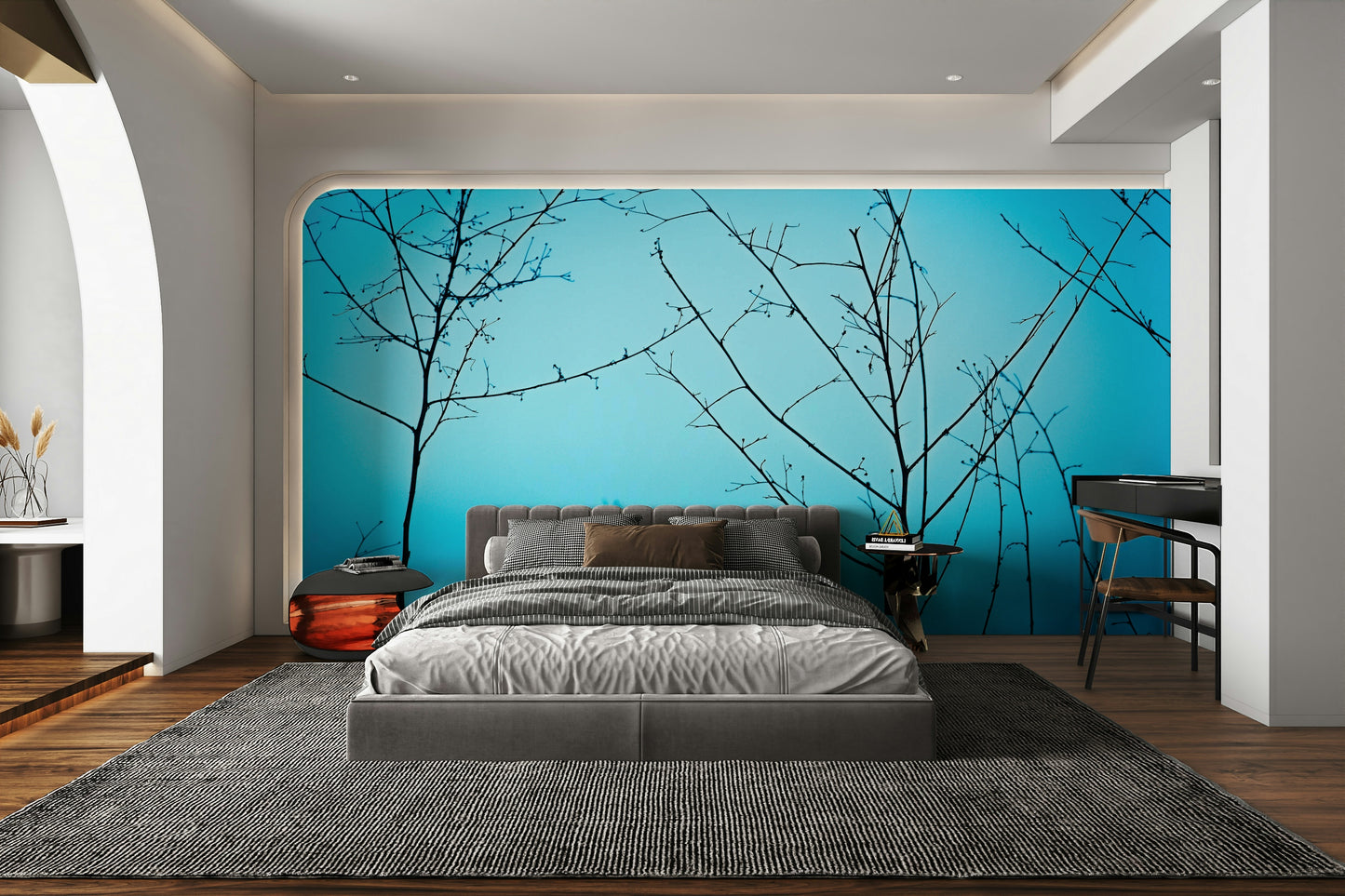 A contemplative twilight forest wallpaper mural for a feature wall.

