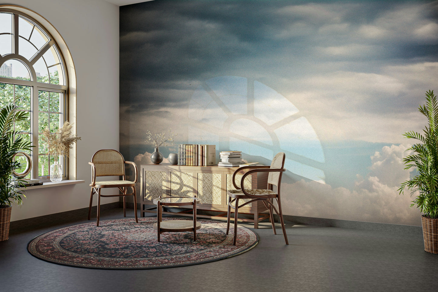 A classic autumn wallpaper for walls with a dramatic sky.

