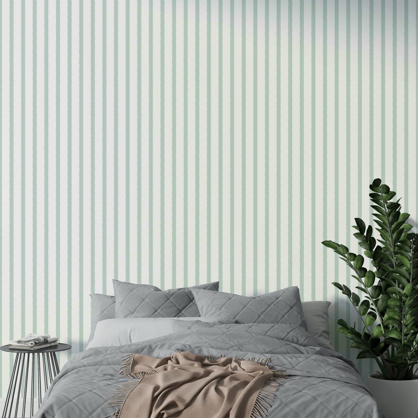 An artistic abstract stripe mural on minimalist wallpaper.

