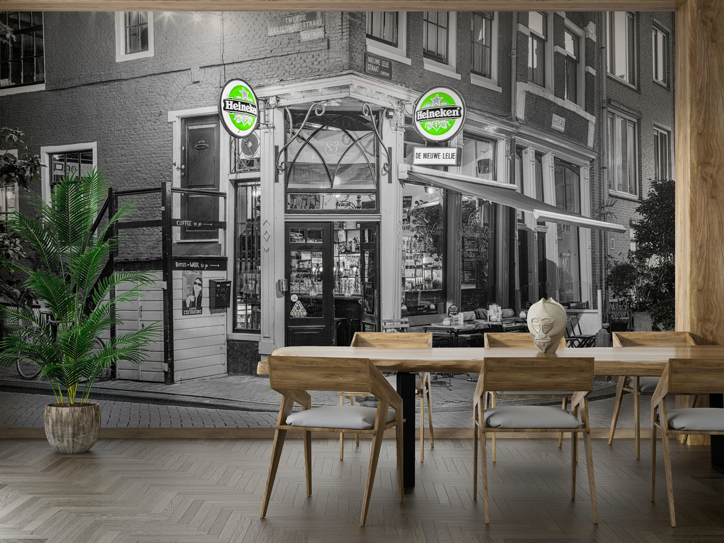 A beautiful urban night wall mural for a living room.

