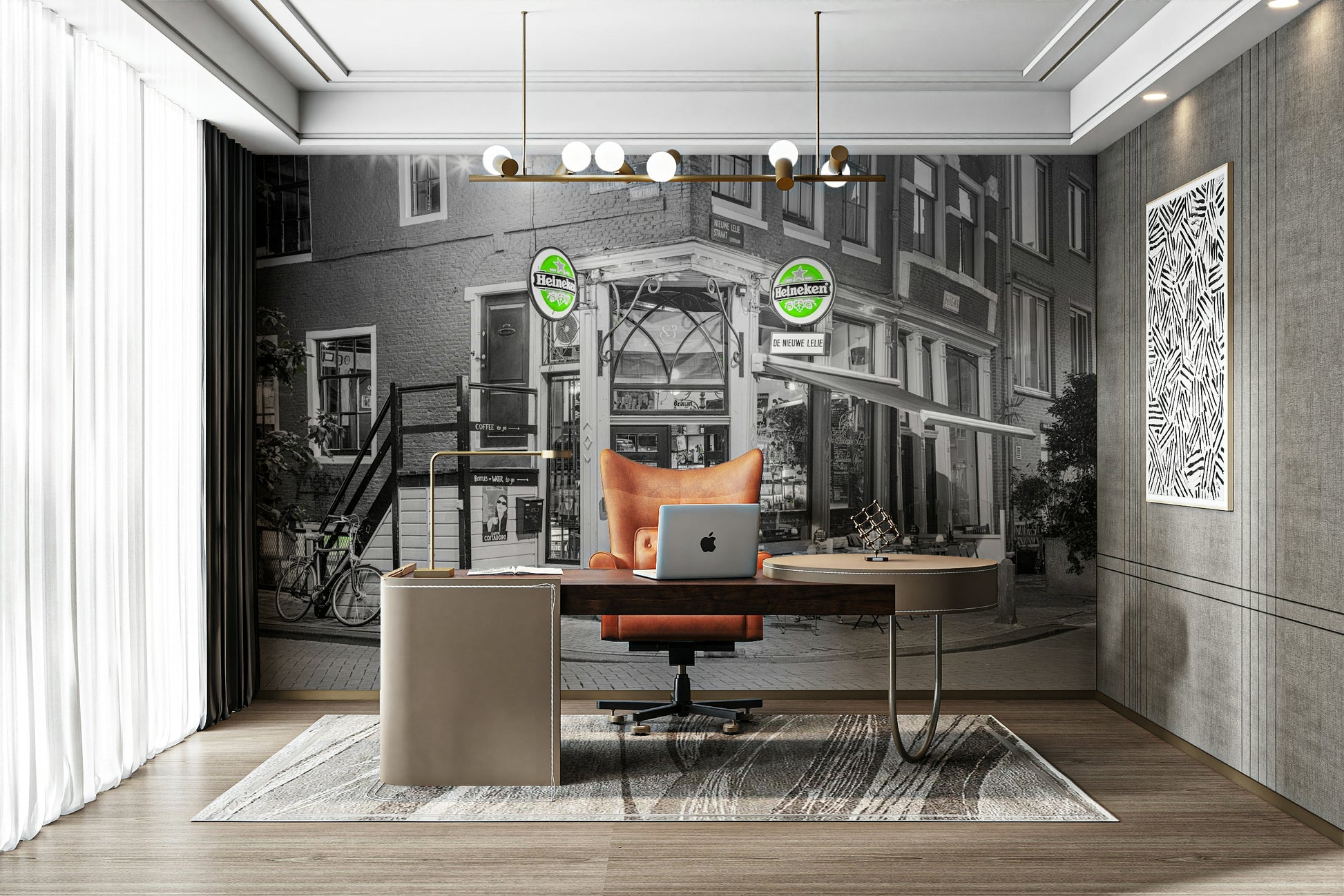 An artistic European street mural on minimalist wallpaper.

