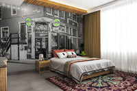 A beautiful Amsterdam cafe wallpaper mural at night.

