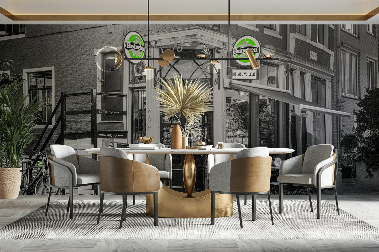 A serene historic cafe wall mural for your decor.

