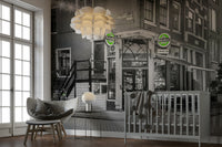 A calming city scene wallpaper mural that defines a space.

