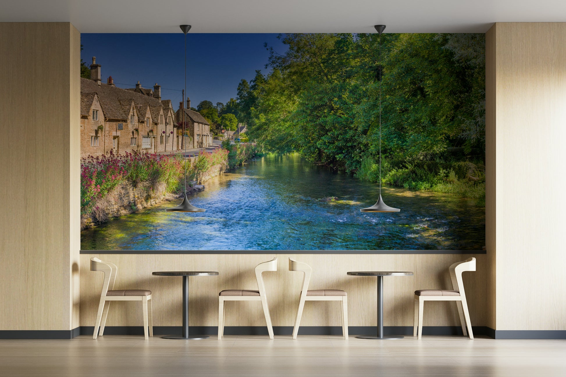 A contemplative quaint cottage wallpaper mural for a feature wall.

