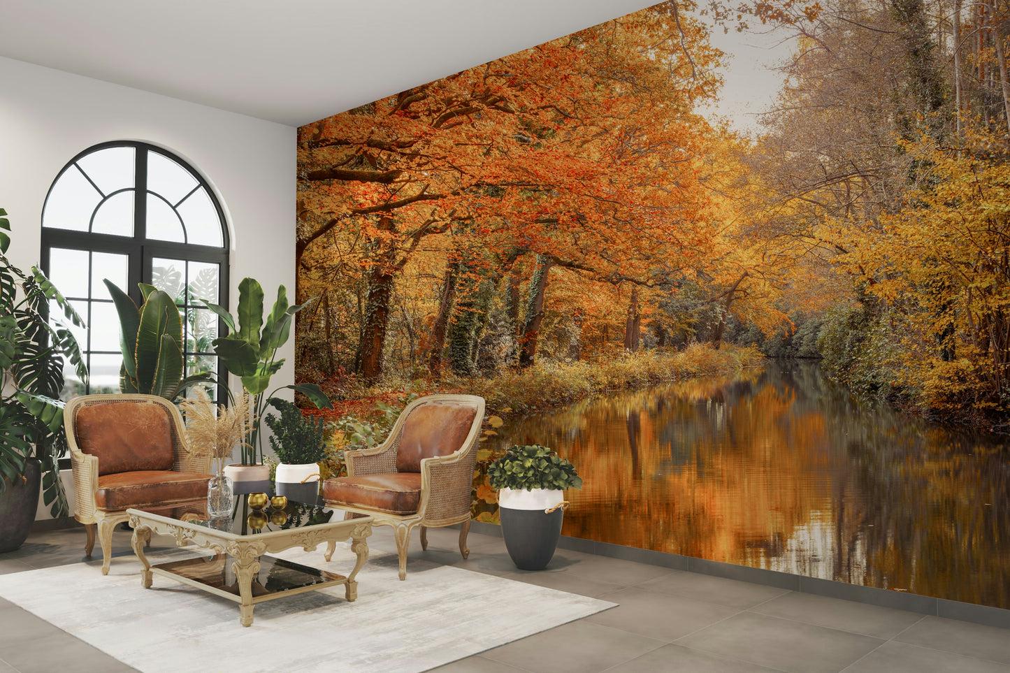 A contemplative river landscape wallpaper mural for a feature wall.

