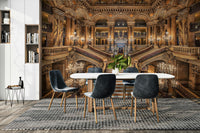 An artistic ornate style mural on luxury wallpaper.

