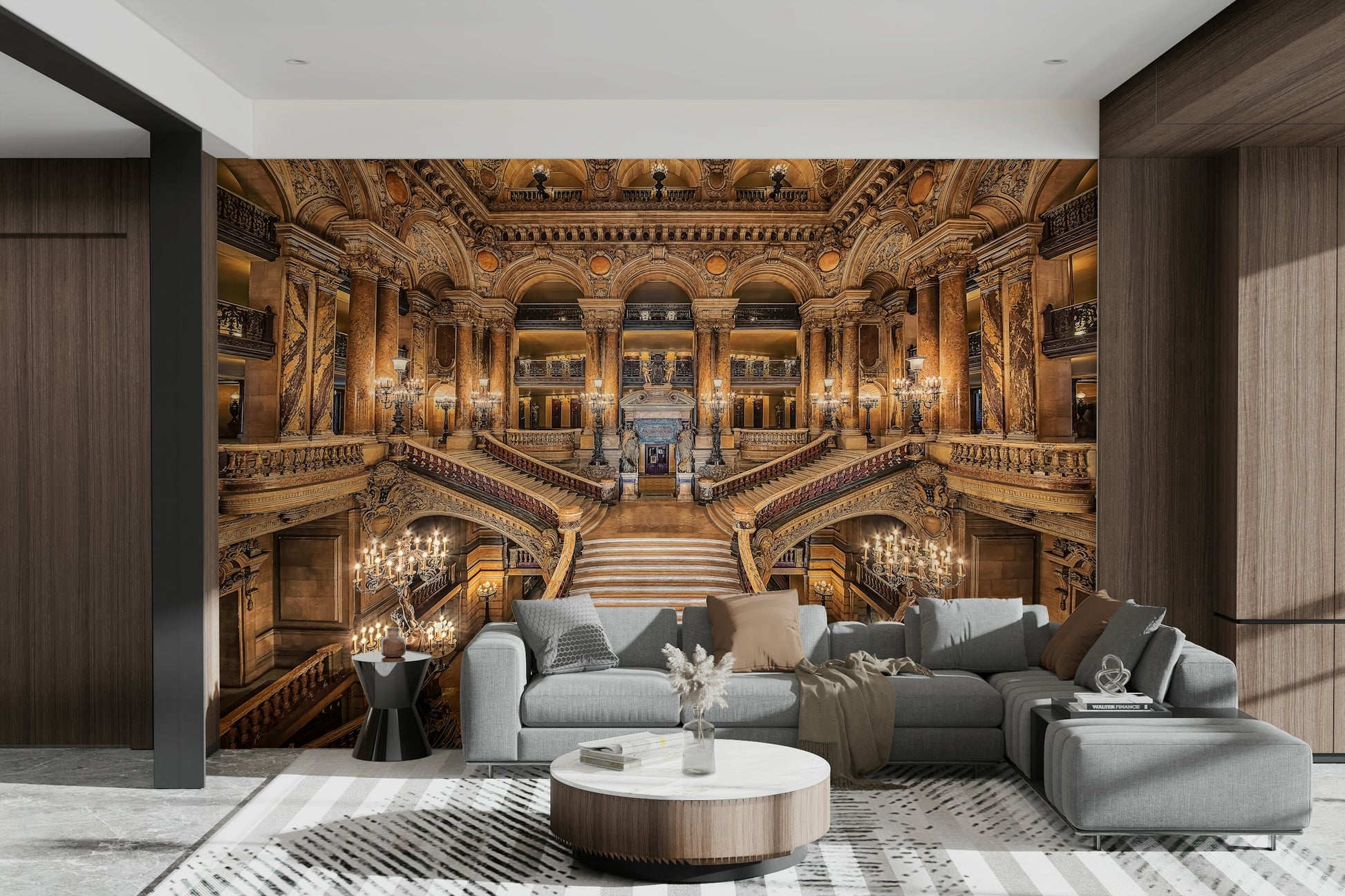 A beautiful modern art wall mural of delicate lines.

