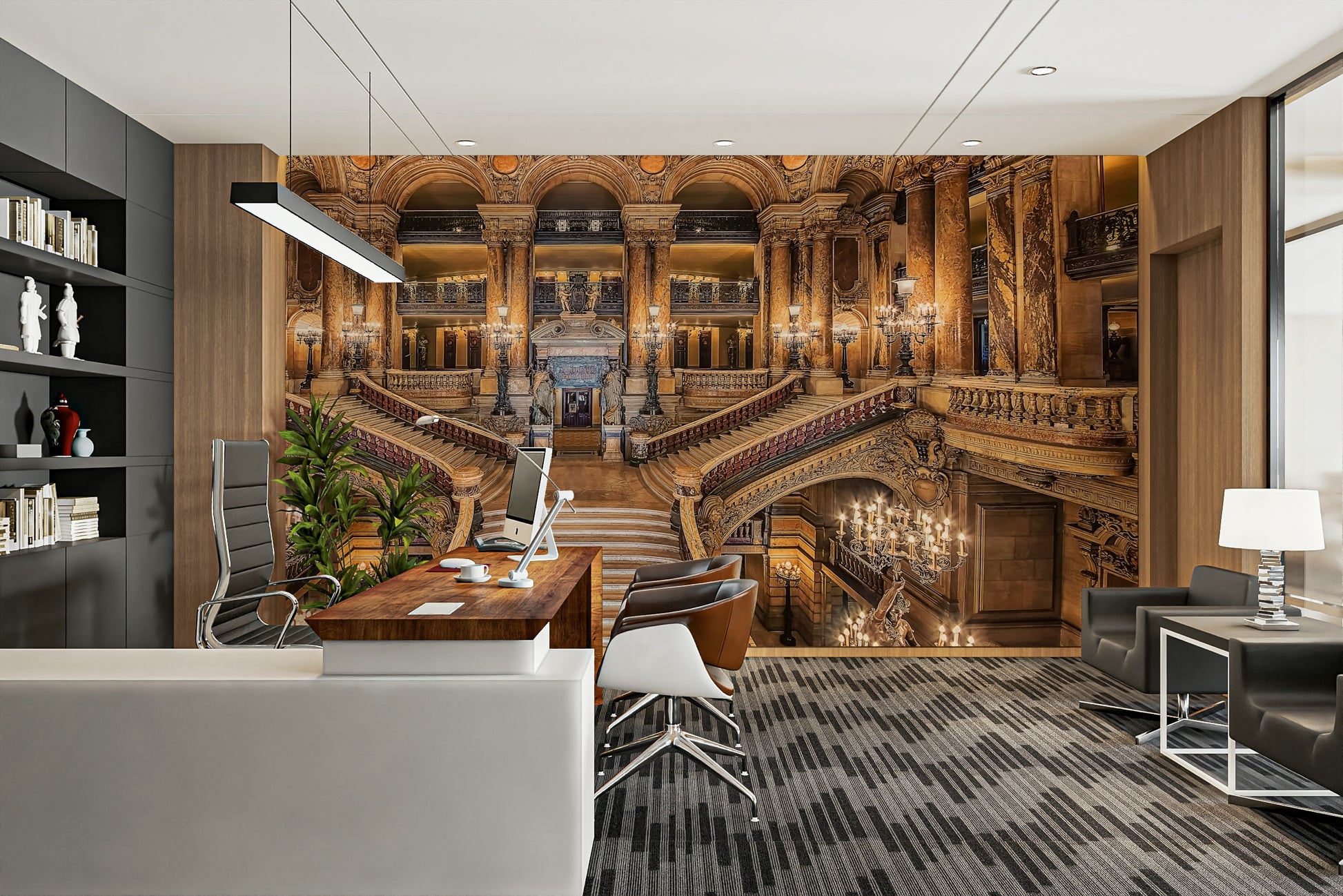 A graceful subtle pattern wall mural in rich, dark tones.

