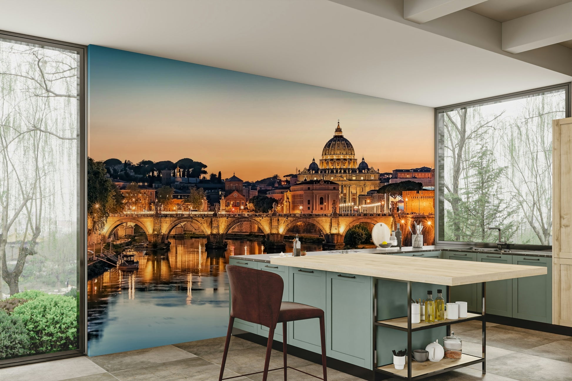 A graceful subtle Rome wall mural in warm, evening tones.

