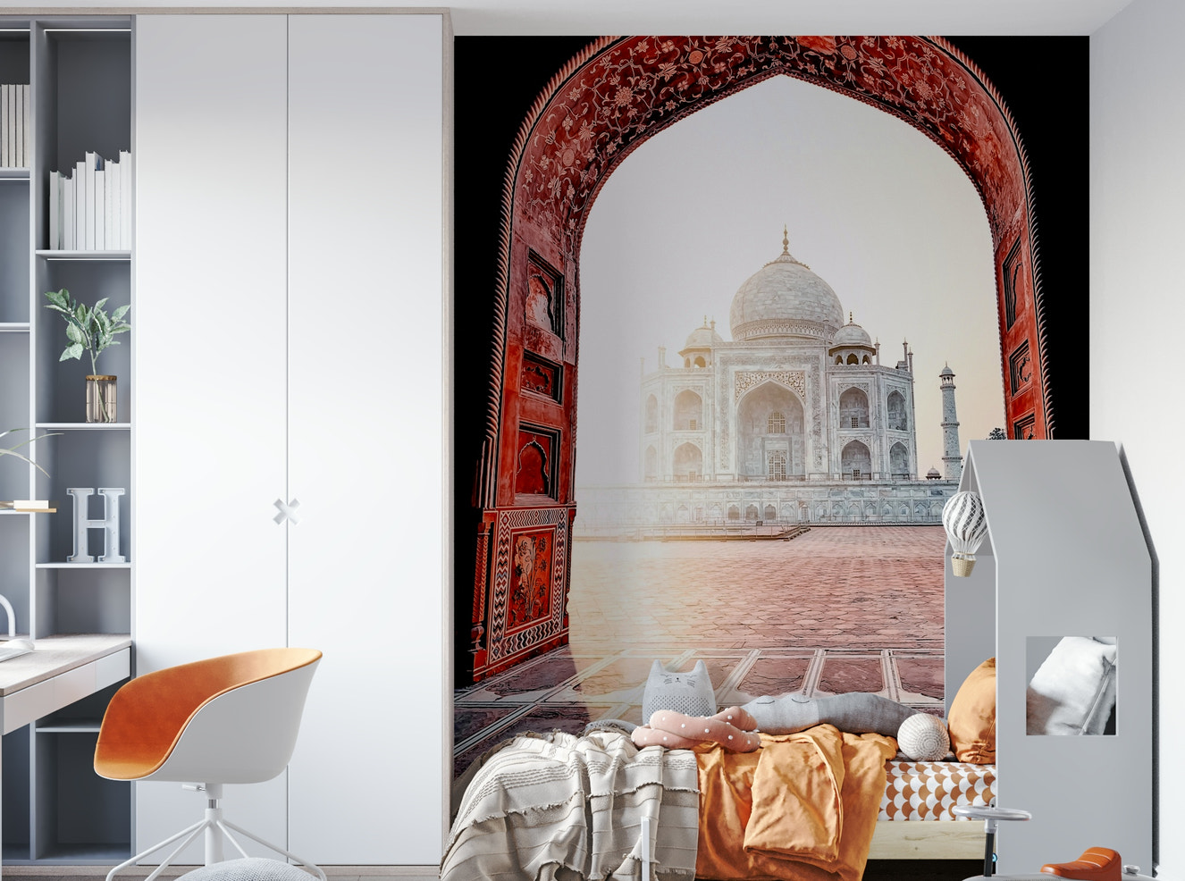 A beautiful Taj Mahal wallpaper mural with reflections.

