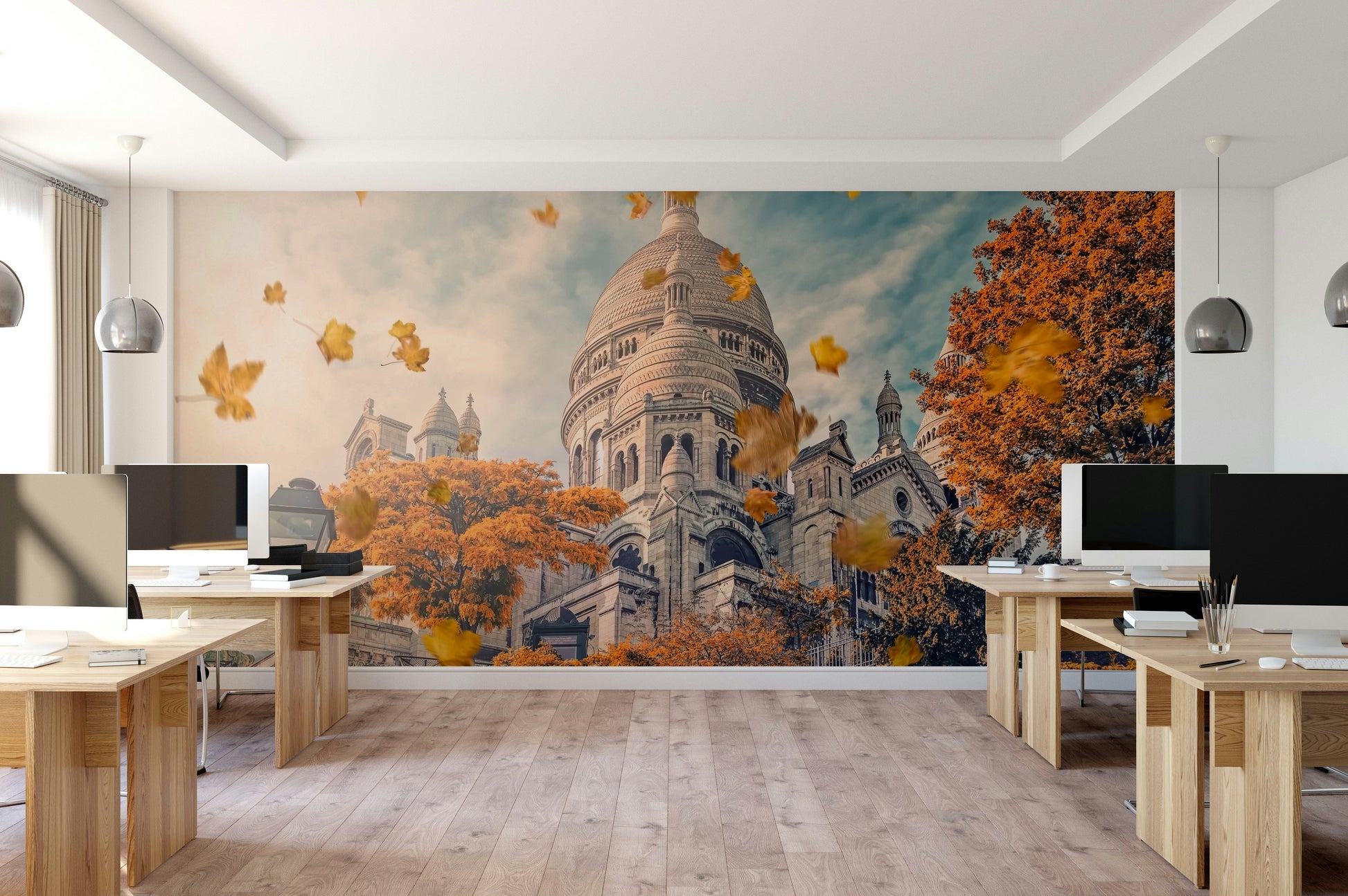 A contemplative autumn Paris wallpaper mural for a feature wall.

